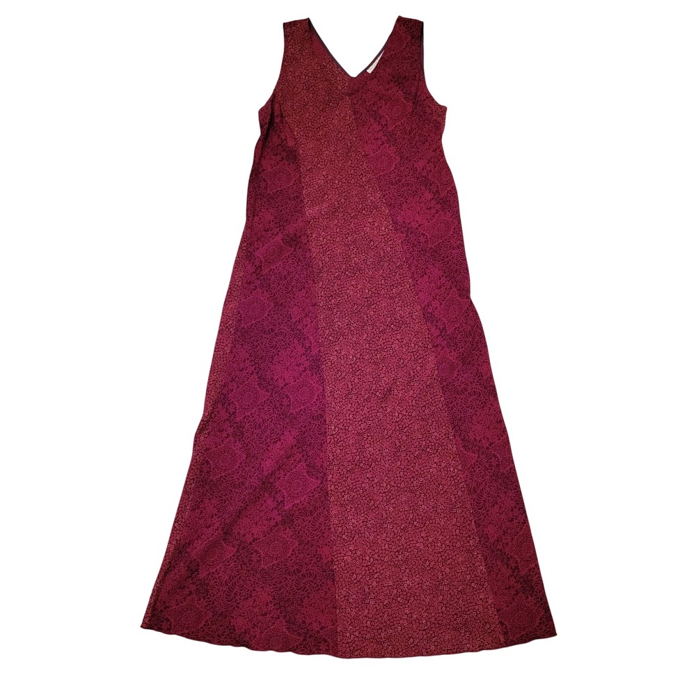 Norton McNaughton M Maxi Dress Dark Red Moody Floral V Neck Sleeveless Vintage